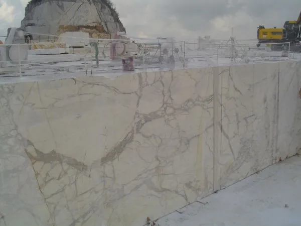 Calacatta Gold marble slab veining at the quarry